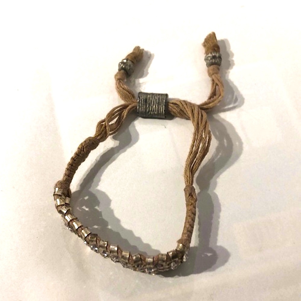 Silver Rhinestone Peach Thread Adjustable Bracelet - Picture 4 of 6